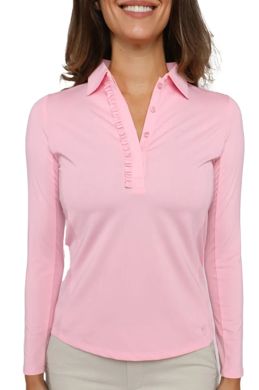 Light Pink Long Sleeve Ruffle Polo