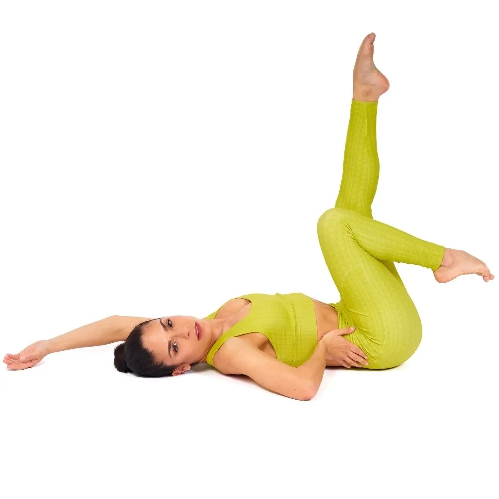 Lime Green High Waisted Crossover Leggings with Pockets