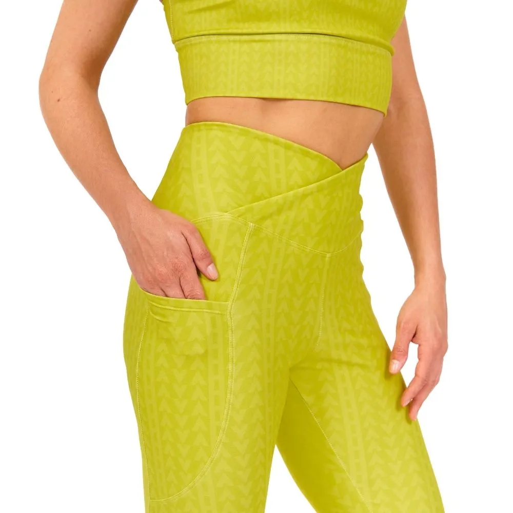 Lime Green High Waisted Crossover Leggings with Pockets