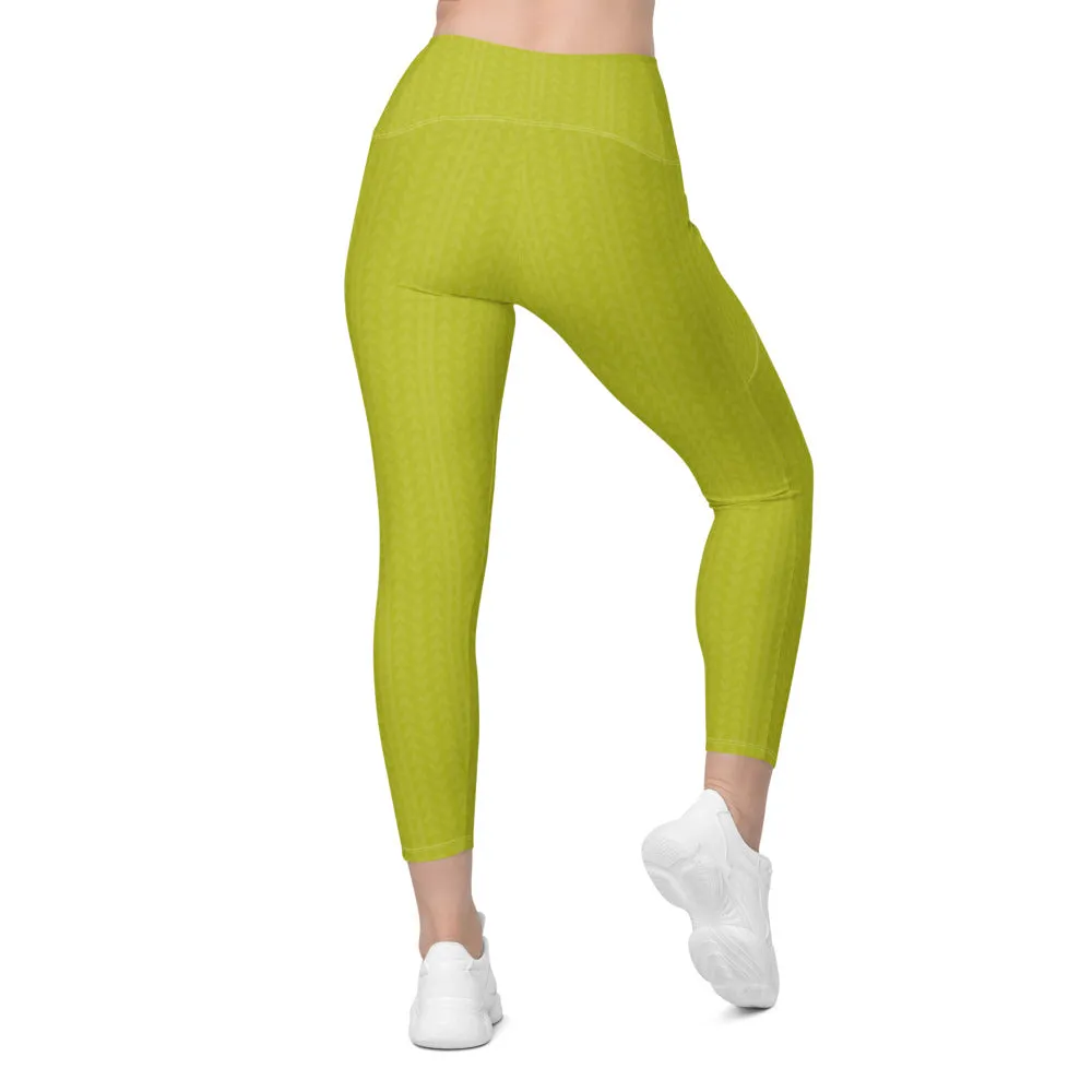 Lime Green High Waisted Crossover Leggings with Pockets