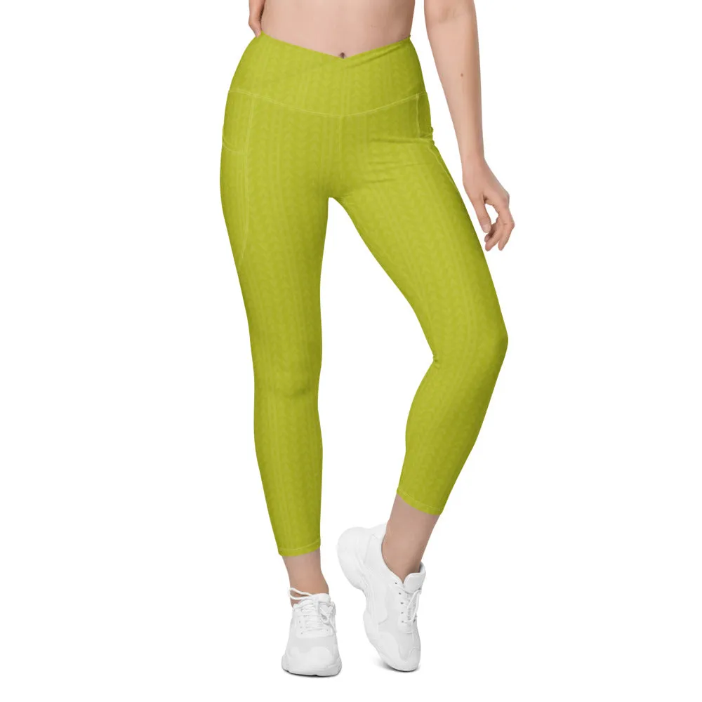 Lime Green High Waisted Crossover Leggings with Pockets