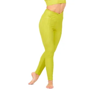 Lime Green High Waisted Crossover Leggings with Pockets