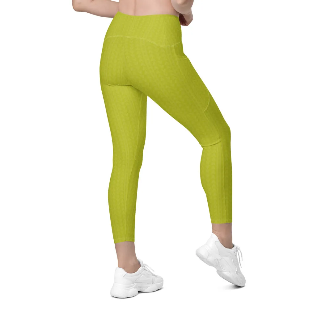 Lime Green High Waisted Crossover Leggings with Pockets