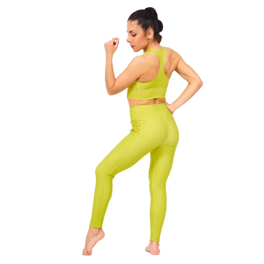 Lime Green High Waisted Crossover Leggings with Pockets