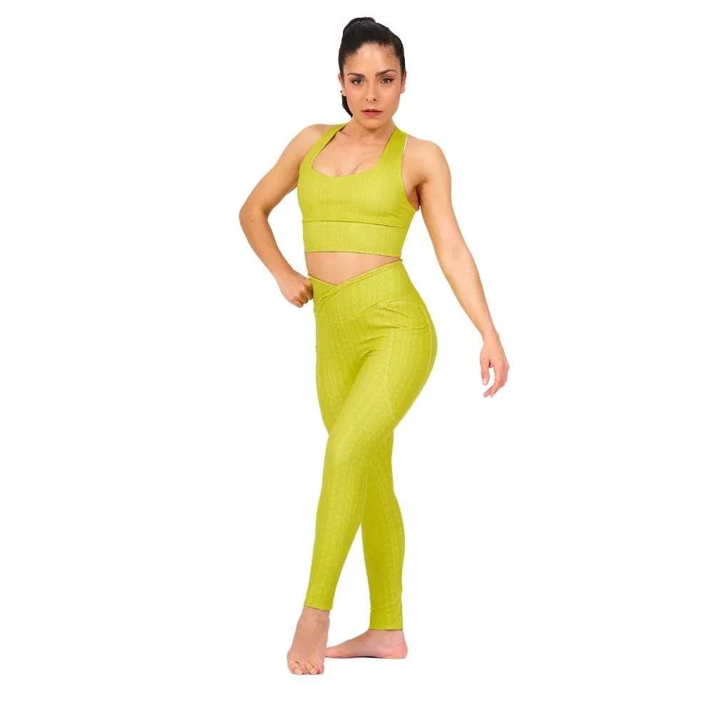 Lime Green High Waisted Crossover Leggings with Pockets