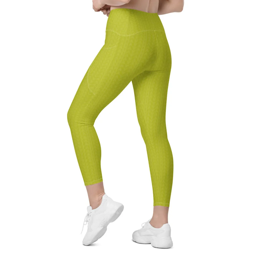 Lime Green High Waisted Crossover Leggings with Pockets