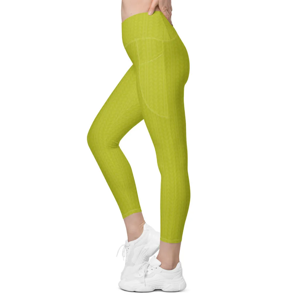 Lime Green High Waisted Crossover Leggings with Pockets