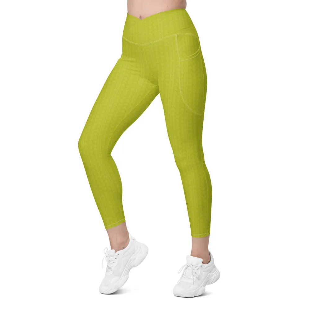 Lime Green High Waisted Crossover Leggings with Pockets