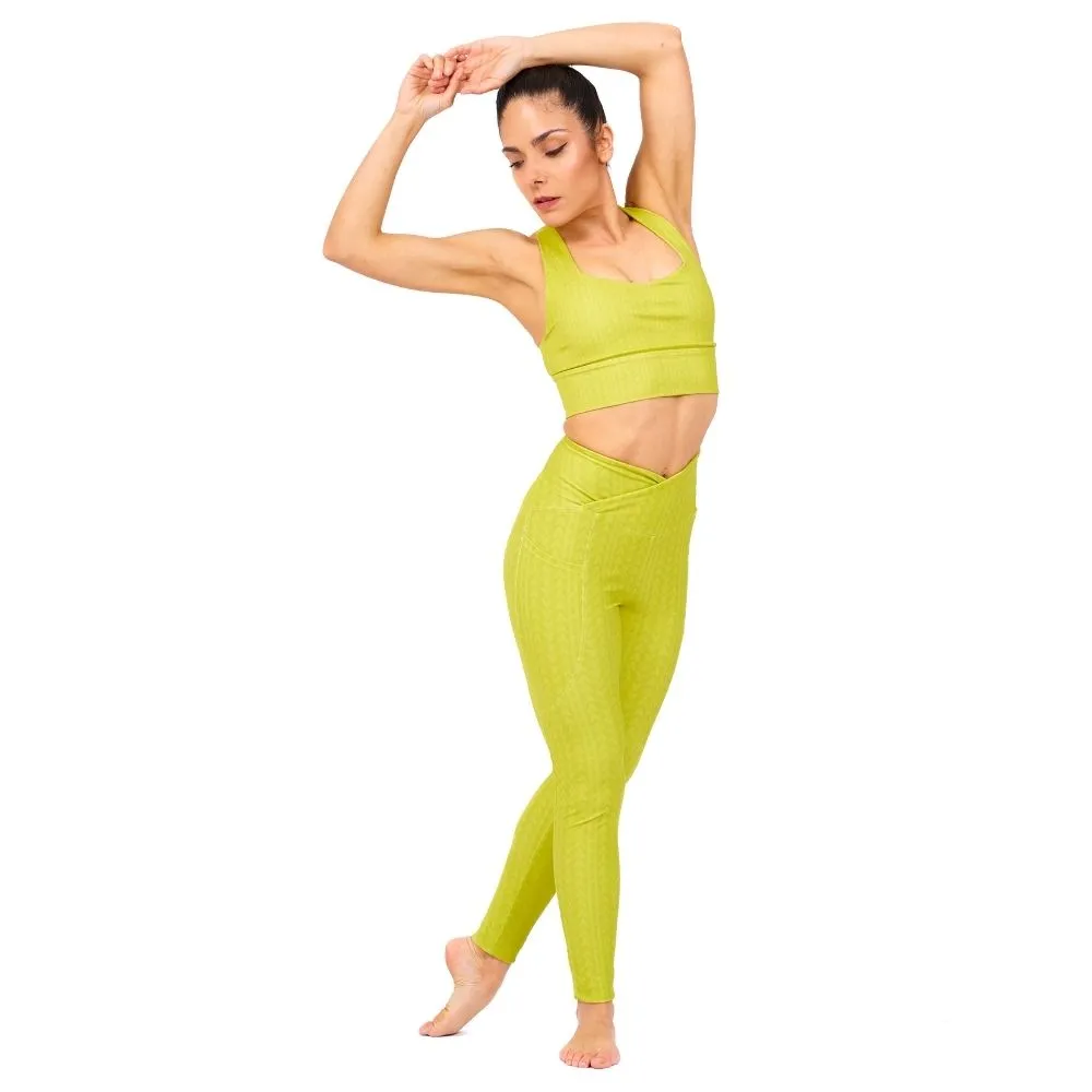 Lime Green High Waisted Crossover Leggings with Pockets