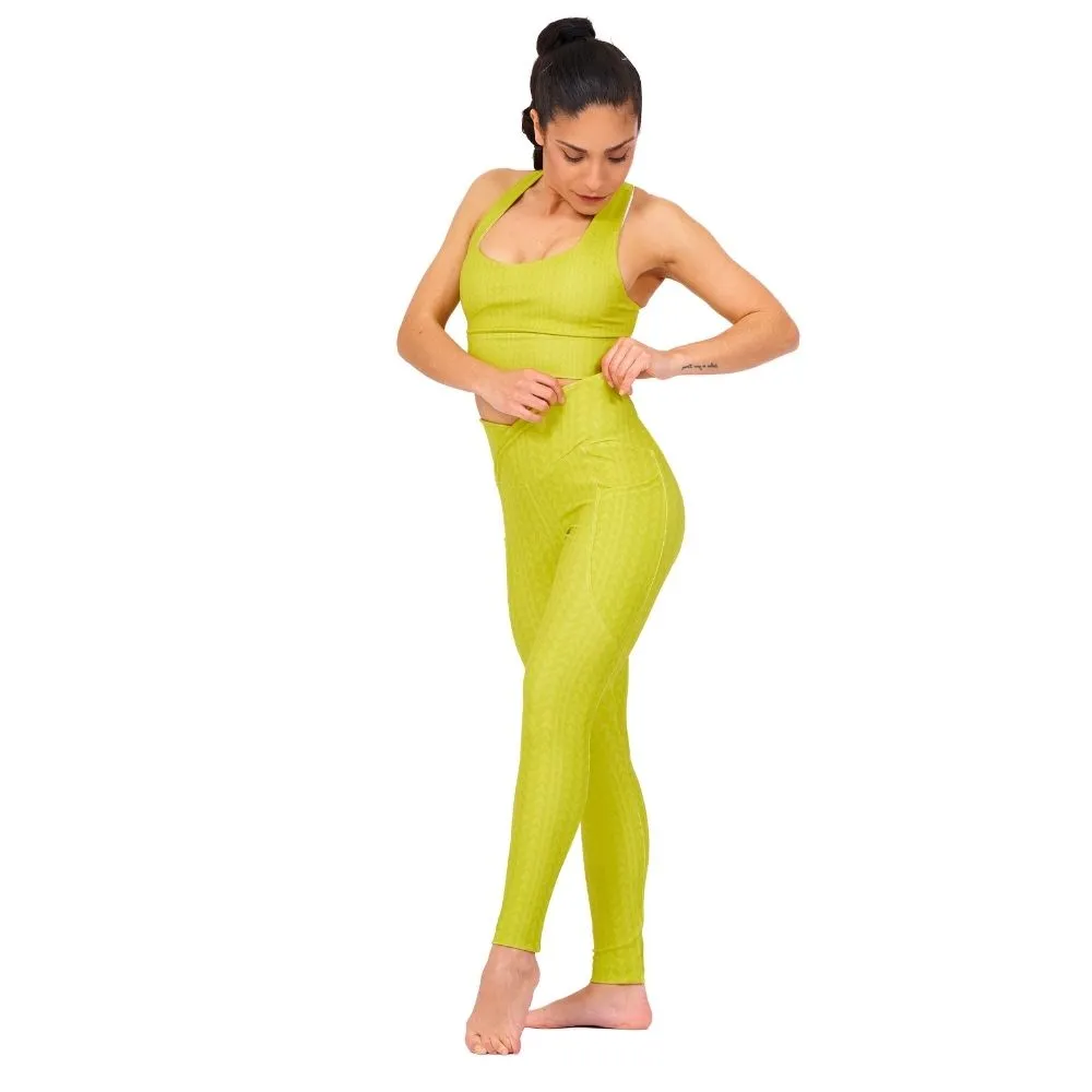 Lime Green High Waisted Crossover Leggings with Pockets