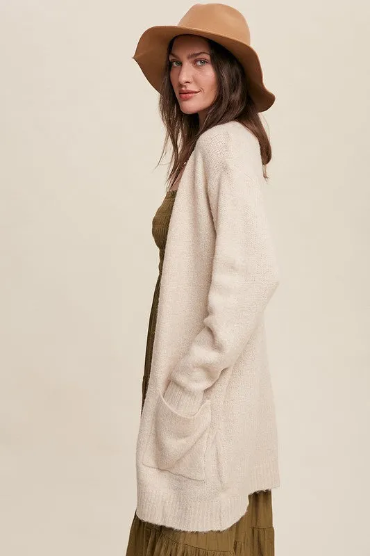 LISTICLE Two Pocket Open-Front Long Knit Cardigan