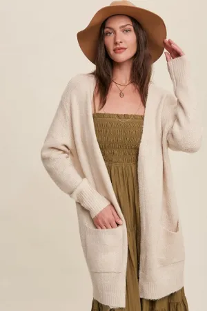 LISTICLE Two Pocket Open-Front Long Knit Cardigan