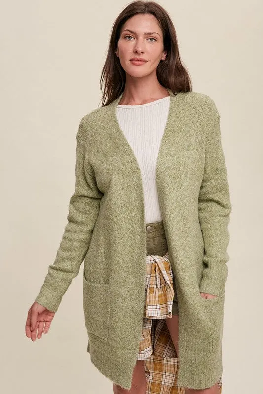 LISTICLE Two Pocket Open-Front Long Knit Cardigan