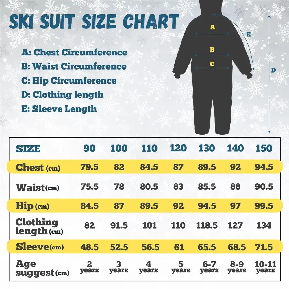 MCTi Kids Ski Suit Snowsuit One Piece Waterproof Ski Jumpsuits Overalls Snowboard Jacket for Winter