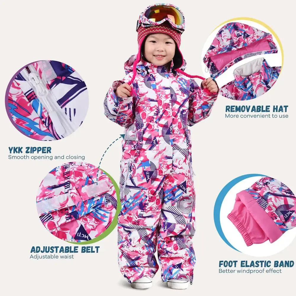 MCTi Kids Ski Suit Snowsuit One Piece Waterproof Ski Jumpsuits Overalls Snowboard Jacket for Winter