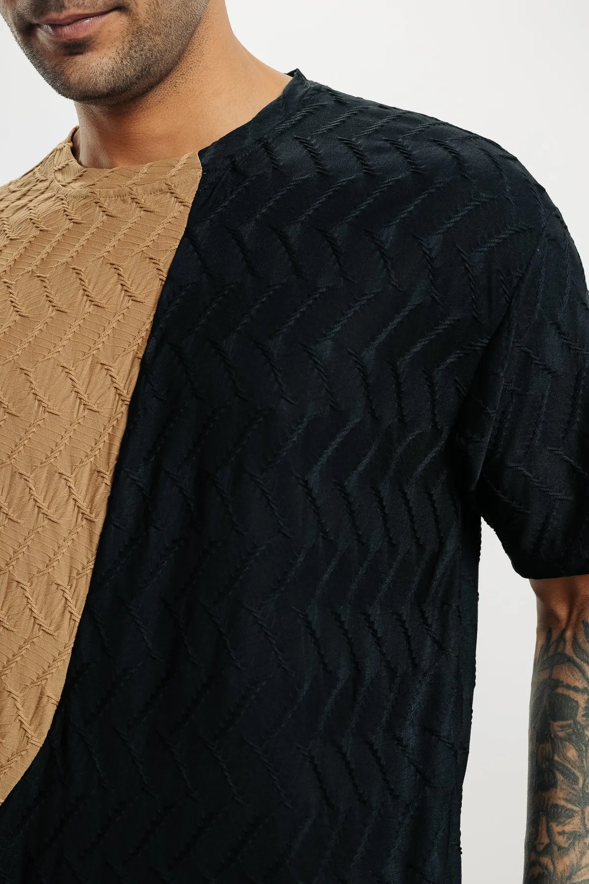 Men's Black Brown Textured T-Shirt