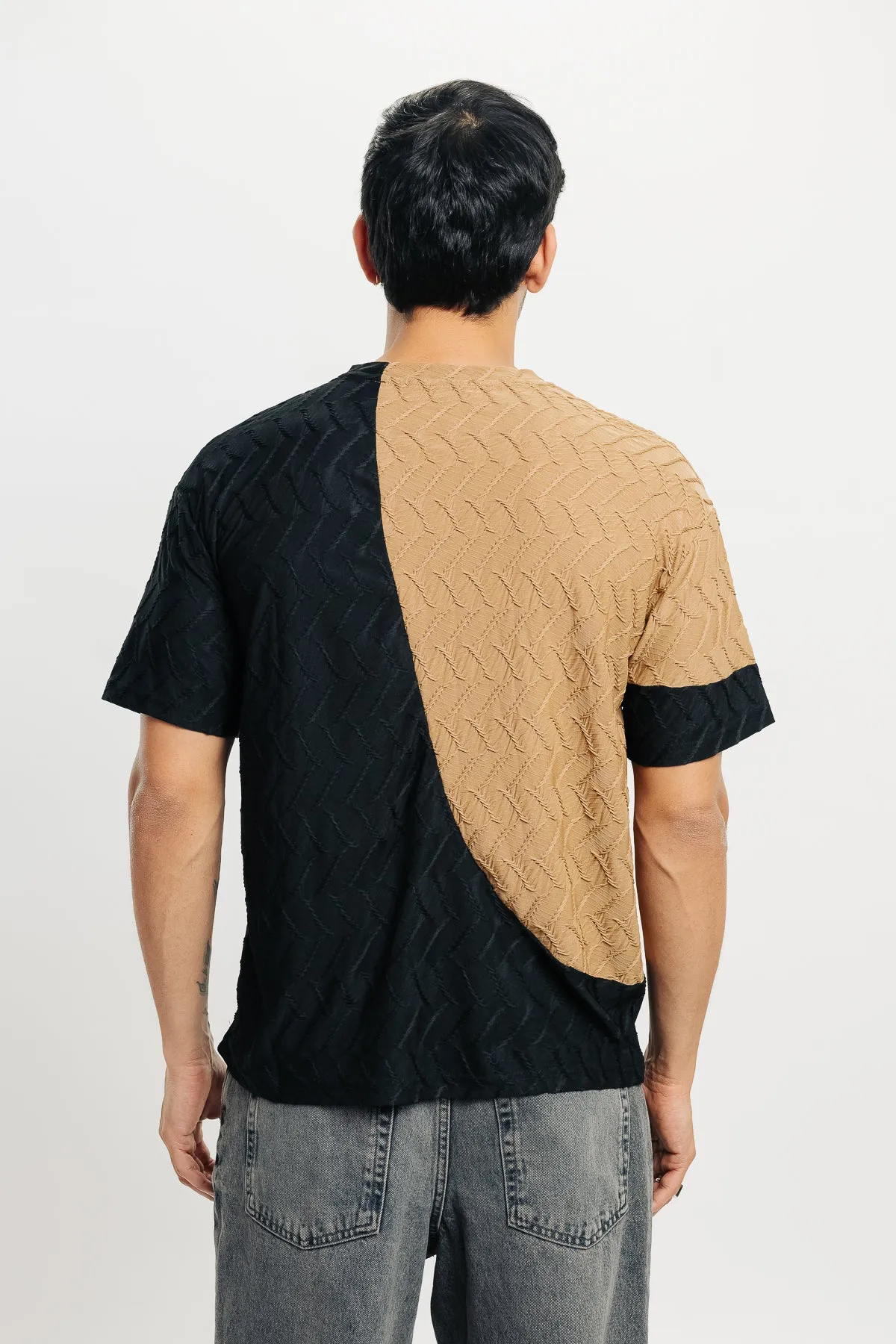 Men's Black Brown Textured T-Shirt