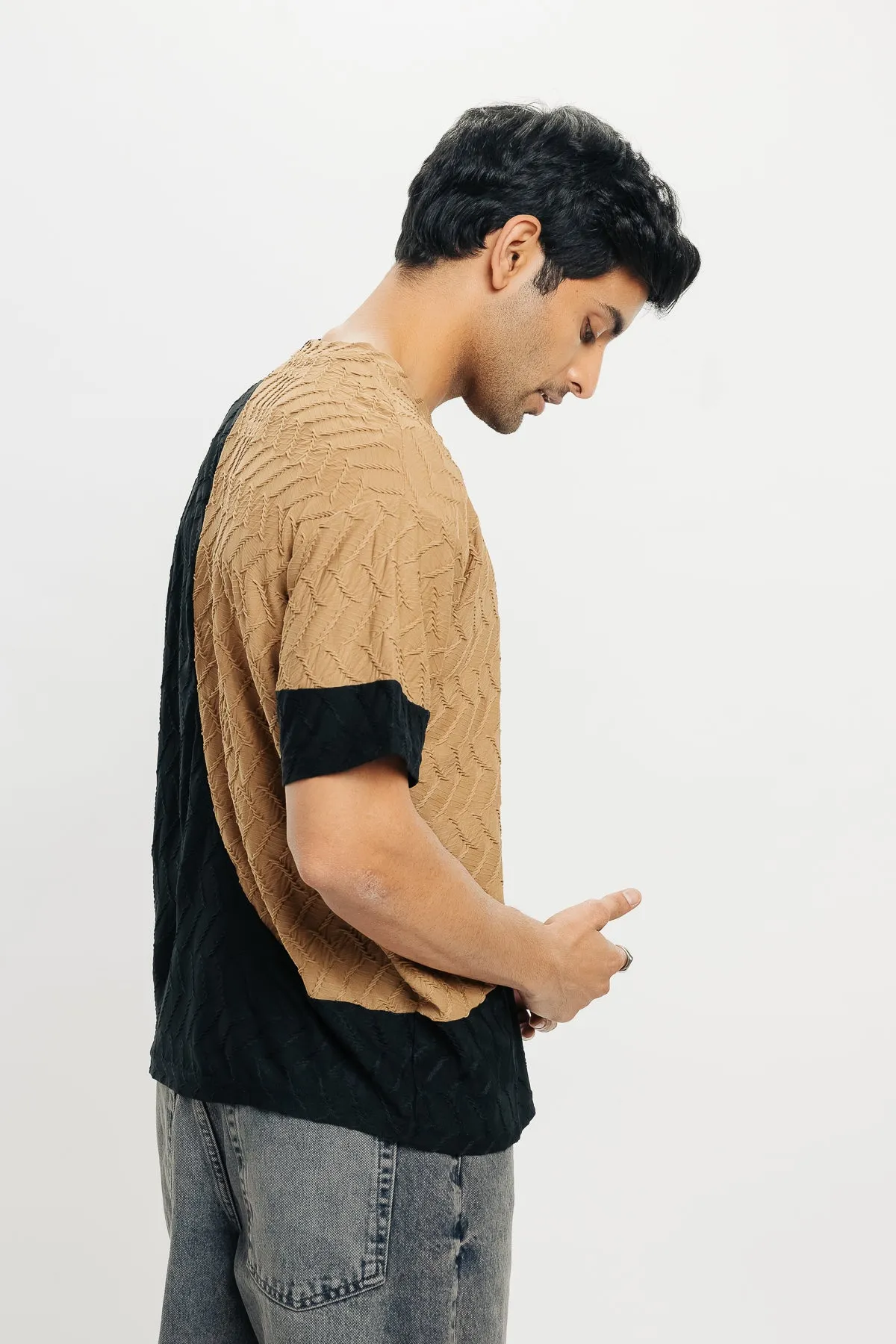 Men's Black Brown Textured T-Shirt