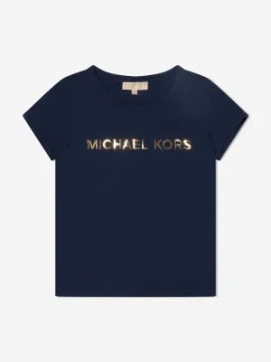 Michael Kors Girls Logo Print T-Shirt in Navy