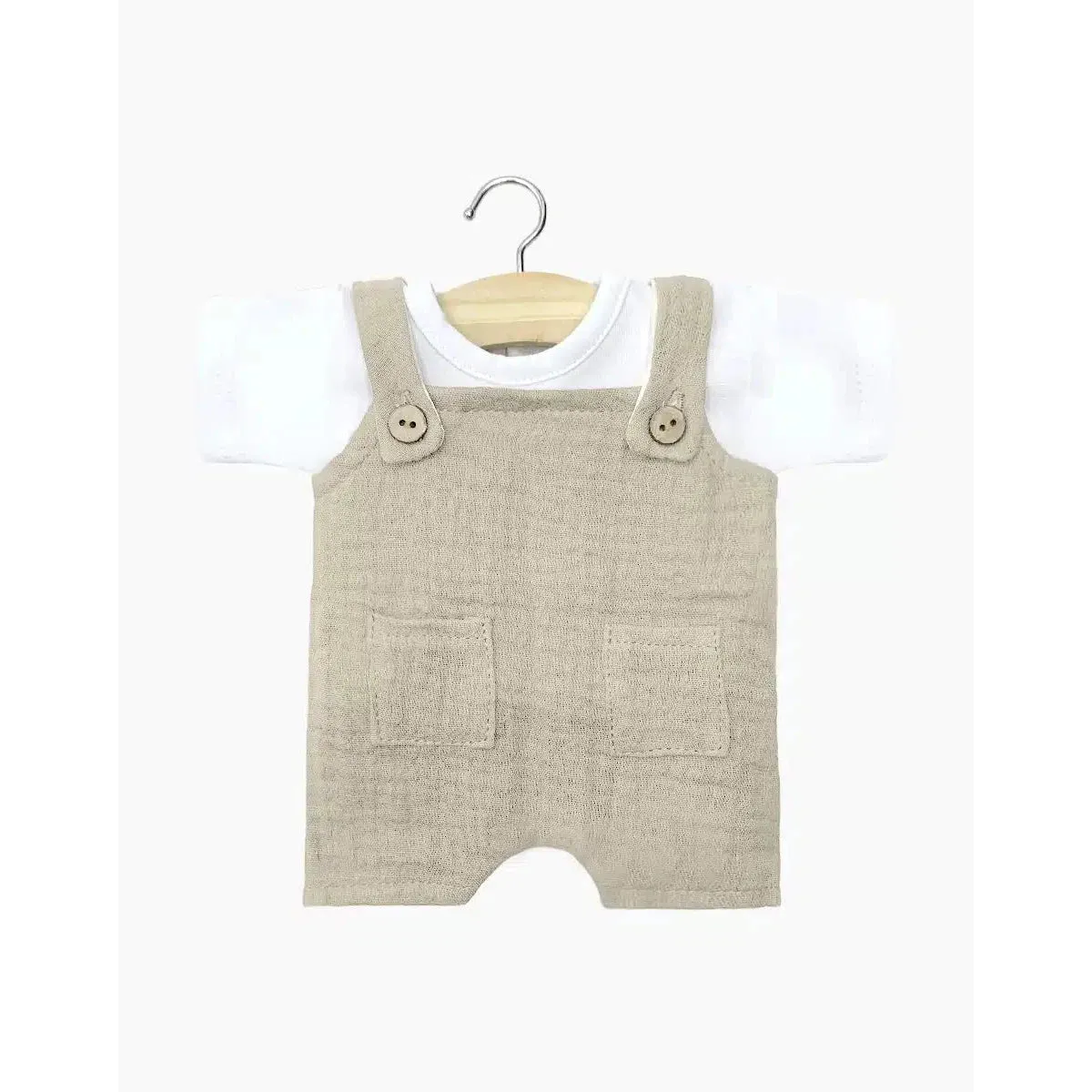 Minikane babies Antonin overalls set in pebble gauze and white jersey t-shirt