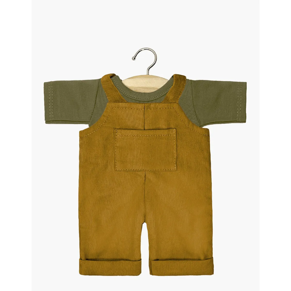 Minikane gordis Antoine overalls set in Havana milleraies and dark khaki jersey t-shirt