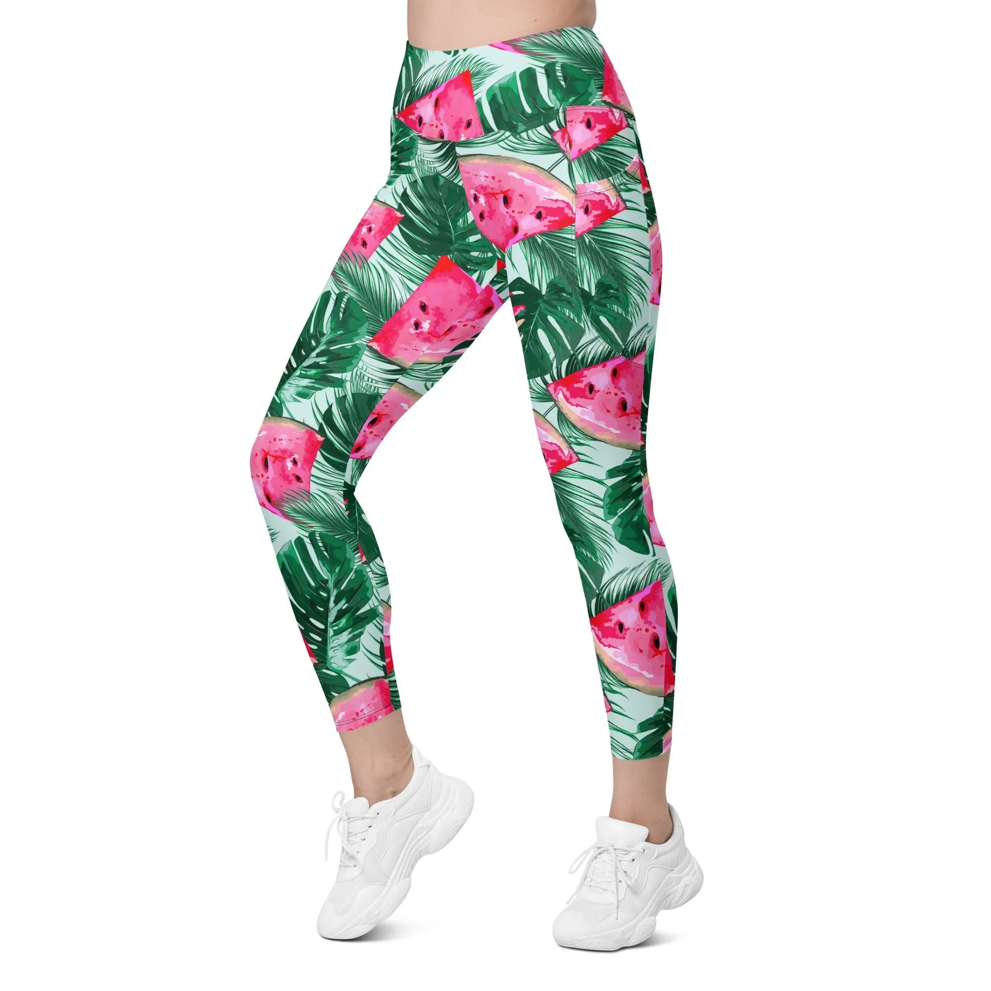 Palm Leaves & Watermelon Leggings With Pockets