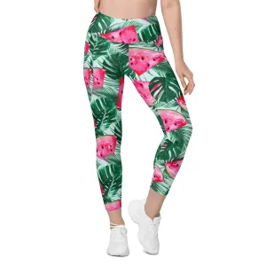 Palm Leaves & Watermelon Leggings With Pockets