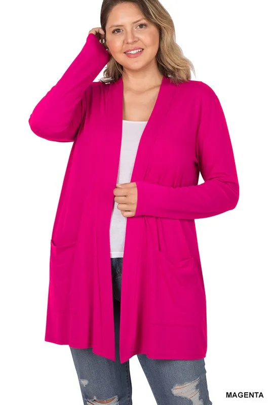 Plus Size Slouchy Pocket Open Cardigan - online exclusive