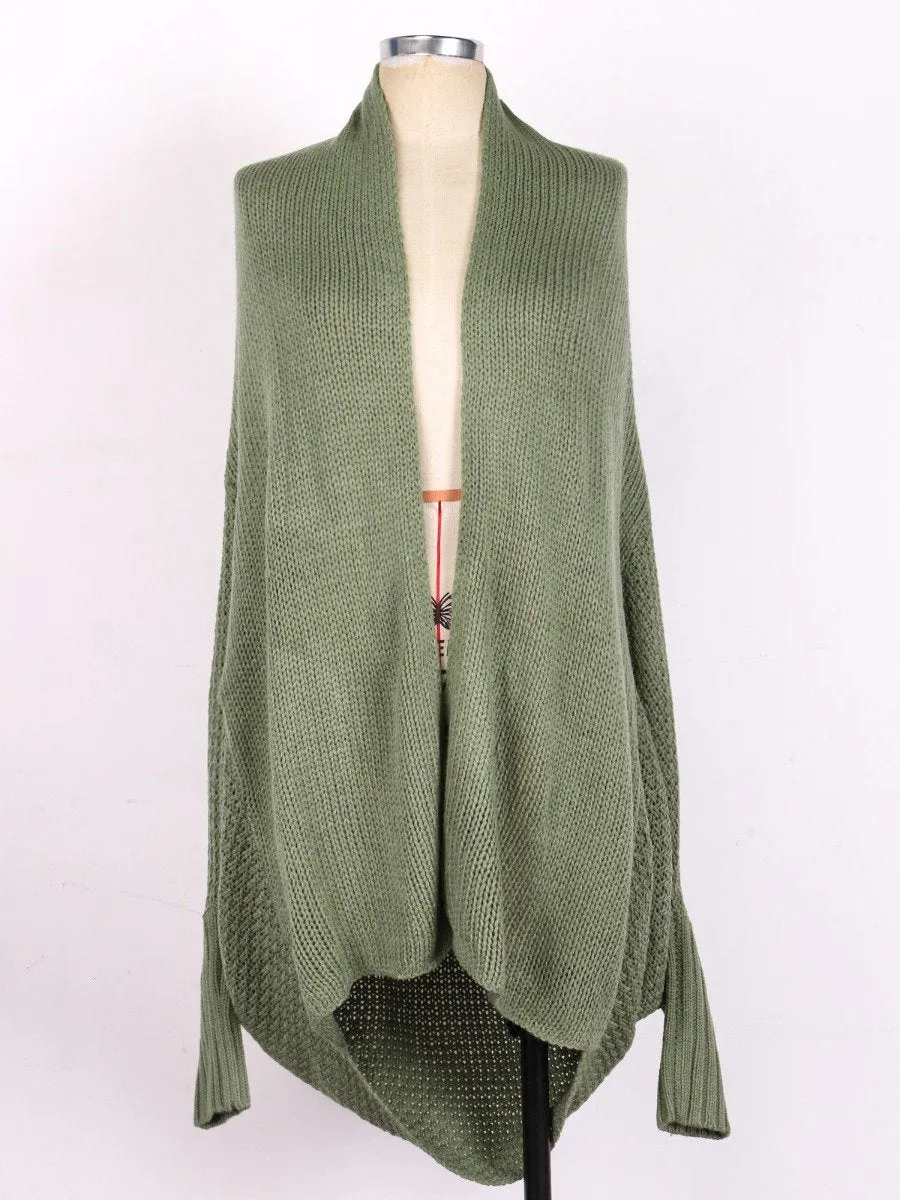 Popular Knitted Cardigan Sweater Multicolor Solid Color Bat Sleeve Ribbed Cardigan