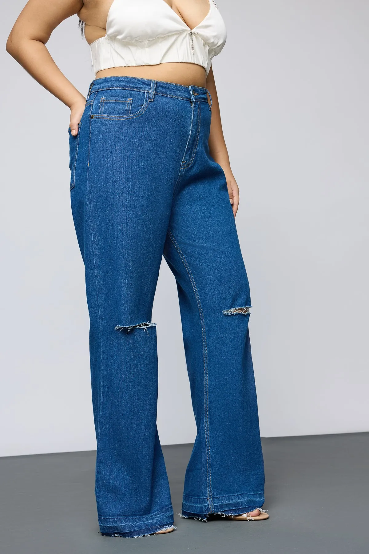 Retro Revival Distressed Curve Bootcut Jeans