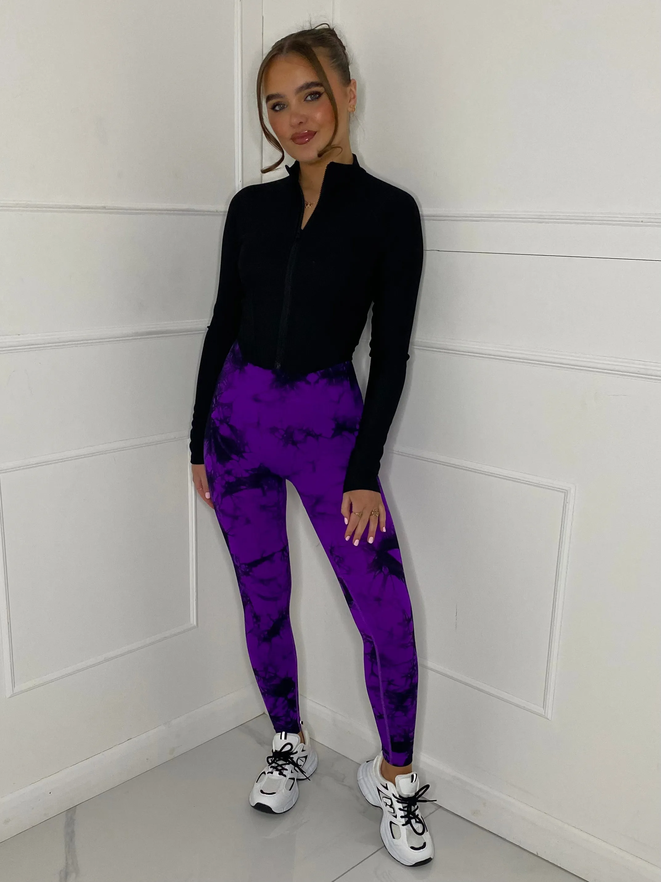 Ruched Bum Gym Leggings - Purple Tie Dye