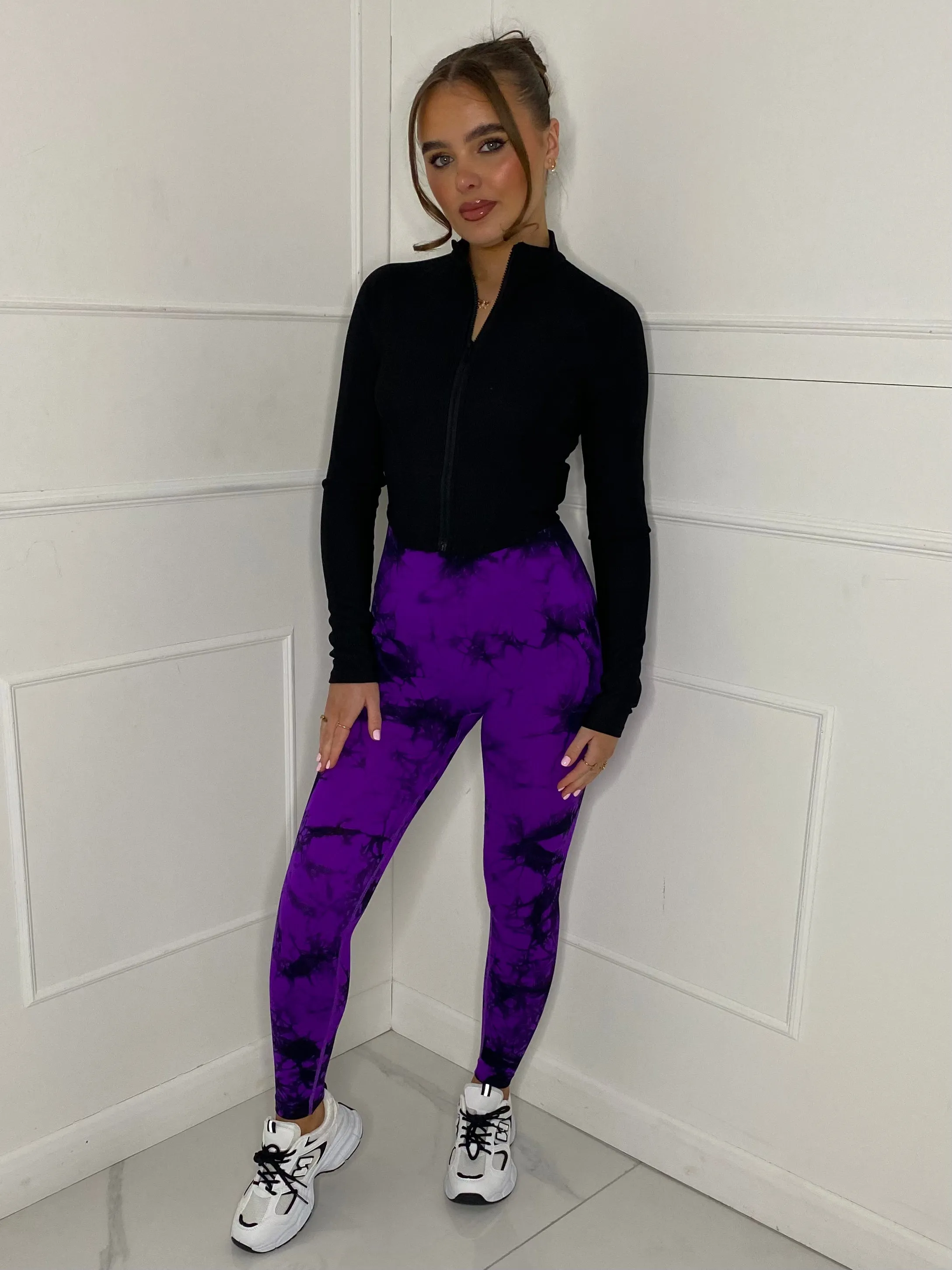 Ruched Bum Gym Leggings - Purple Tie Dye