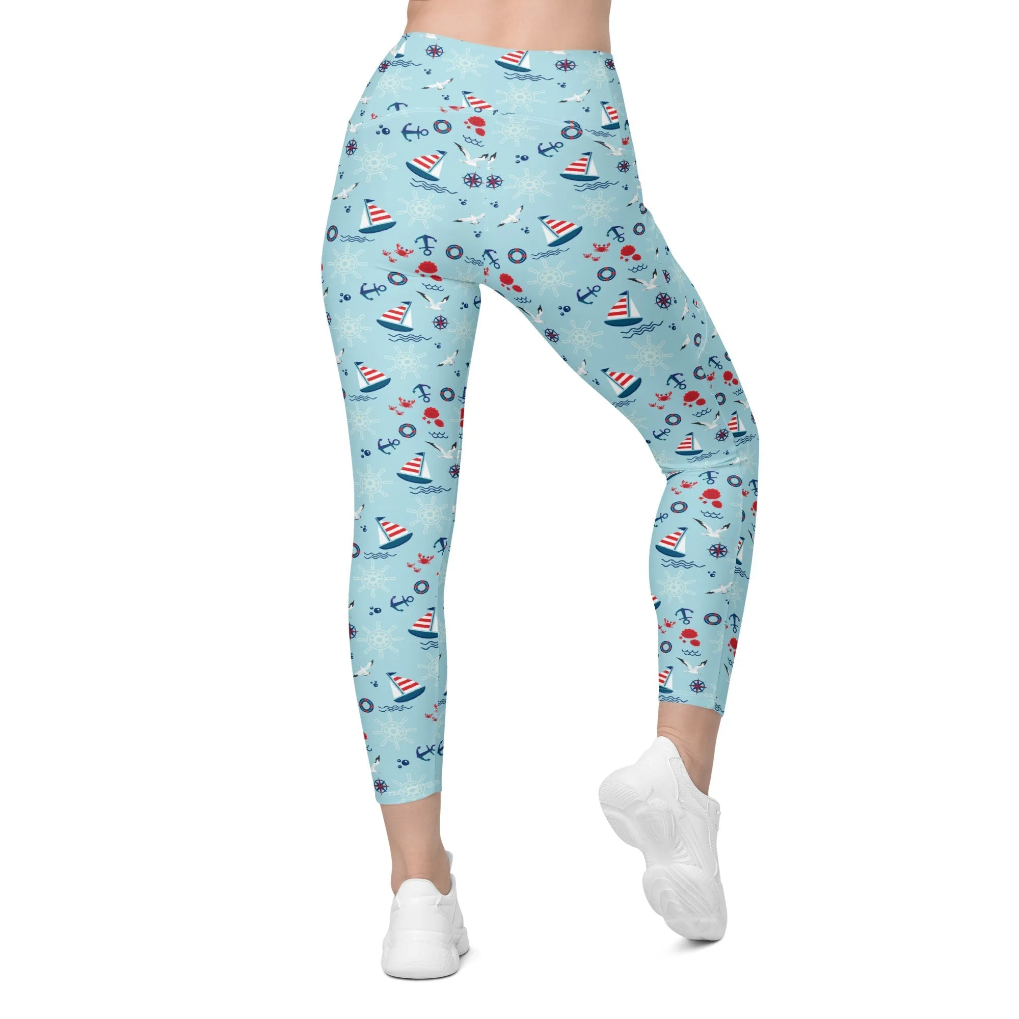 Sailing Boats Crossover Leggings With Pockets