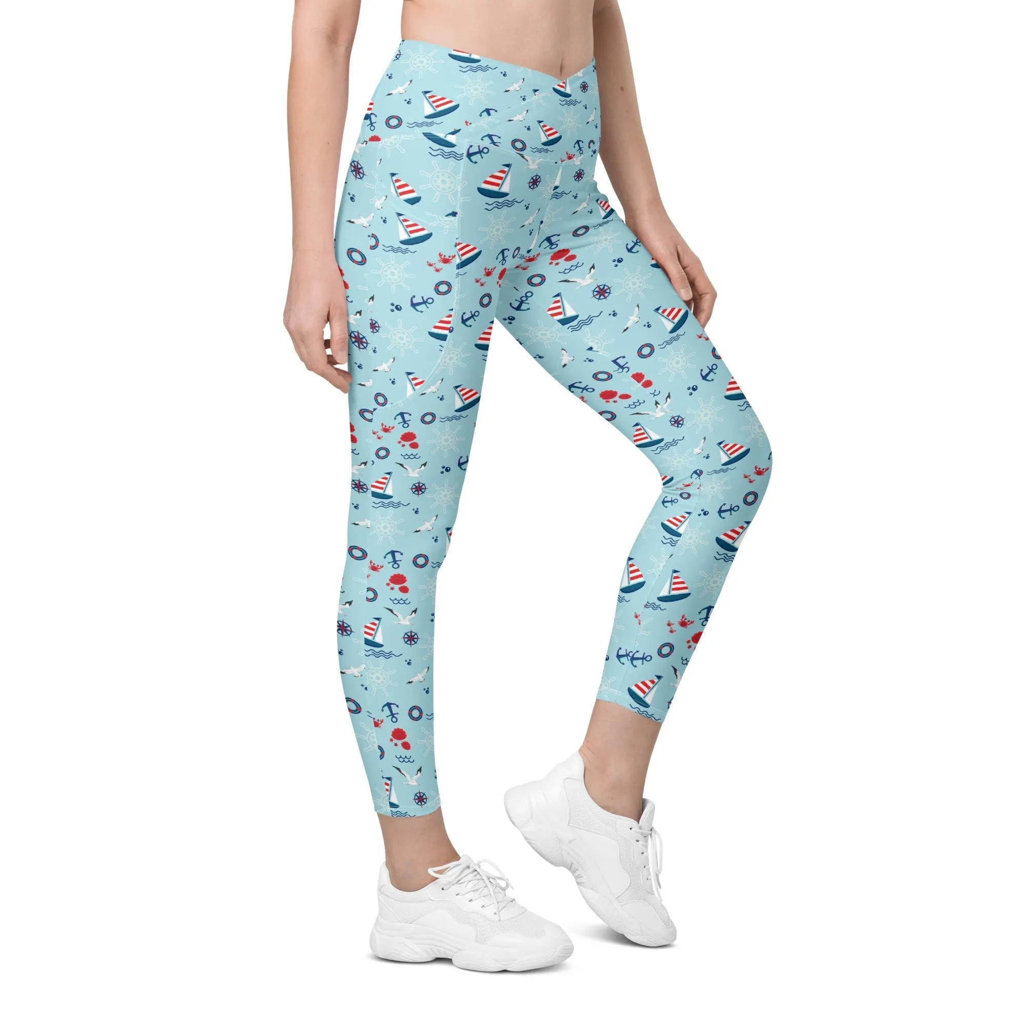 Sailing Boats Crossover Leggings With Pockets