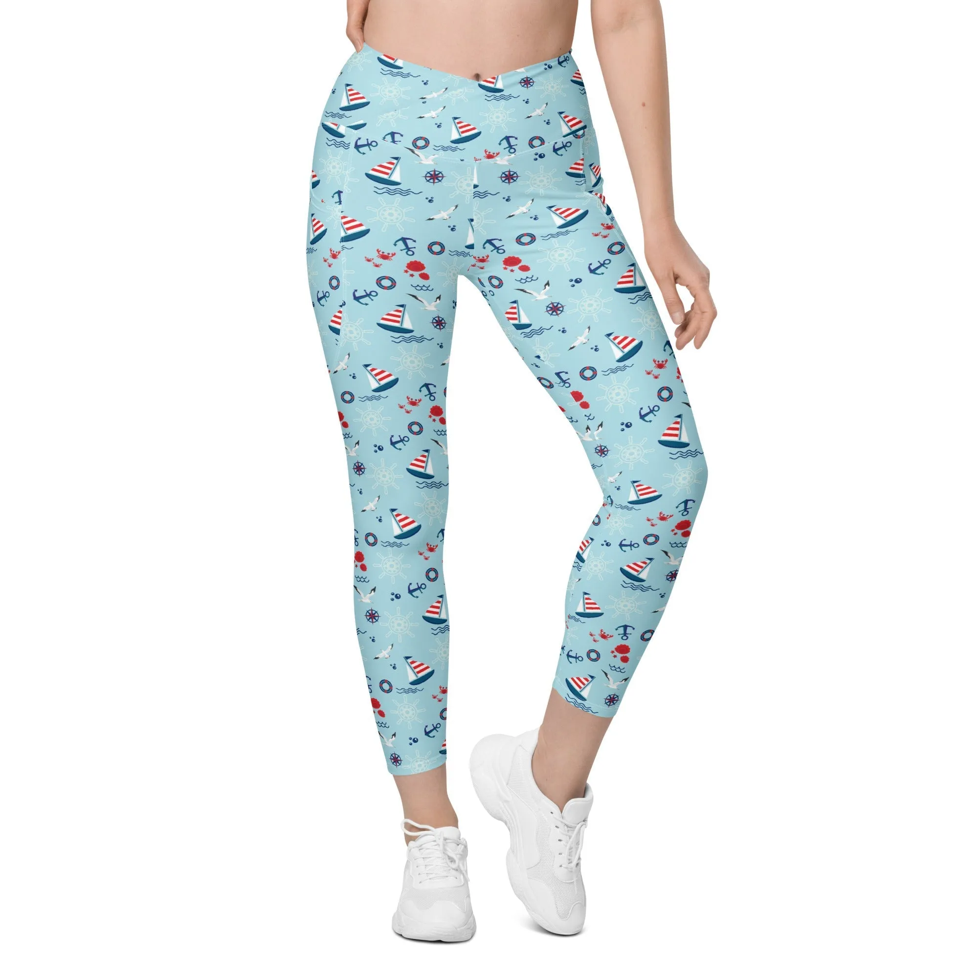 Sailing Boats Crossover Leggings With Pockets