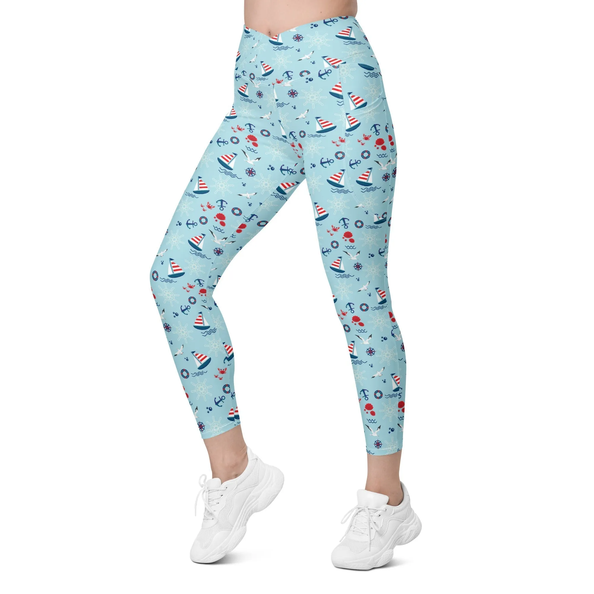 Sailing Boats Crossover Leggings With Pockets