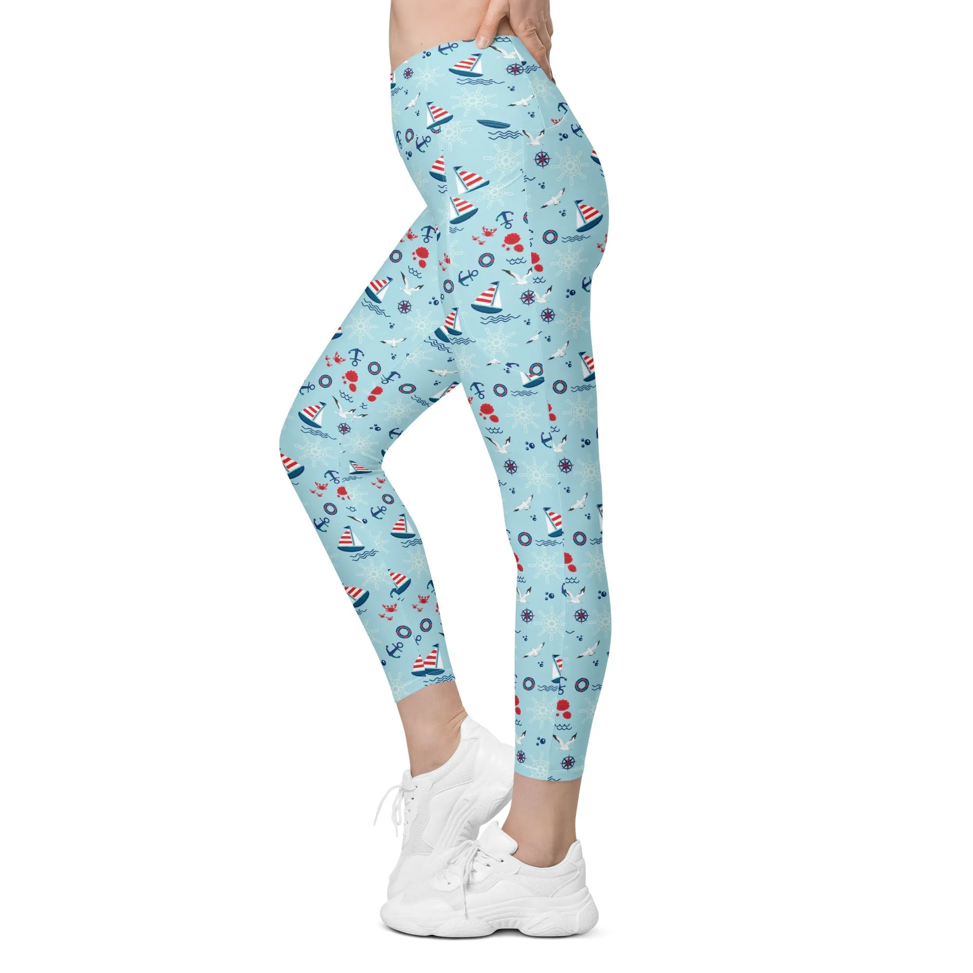 Sailing Boats Crossover Leggings With Pockets