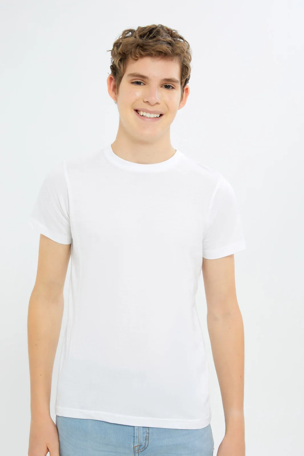 Senior Boys White Printed Shirt With T-Shirt (2 Piece)