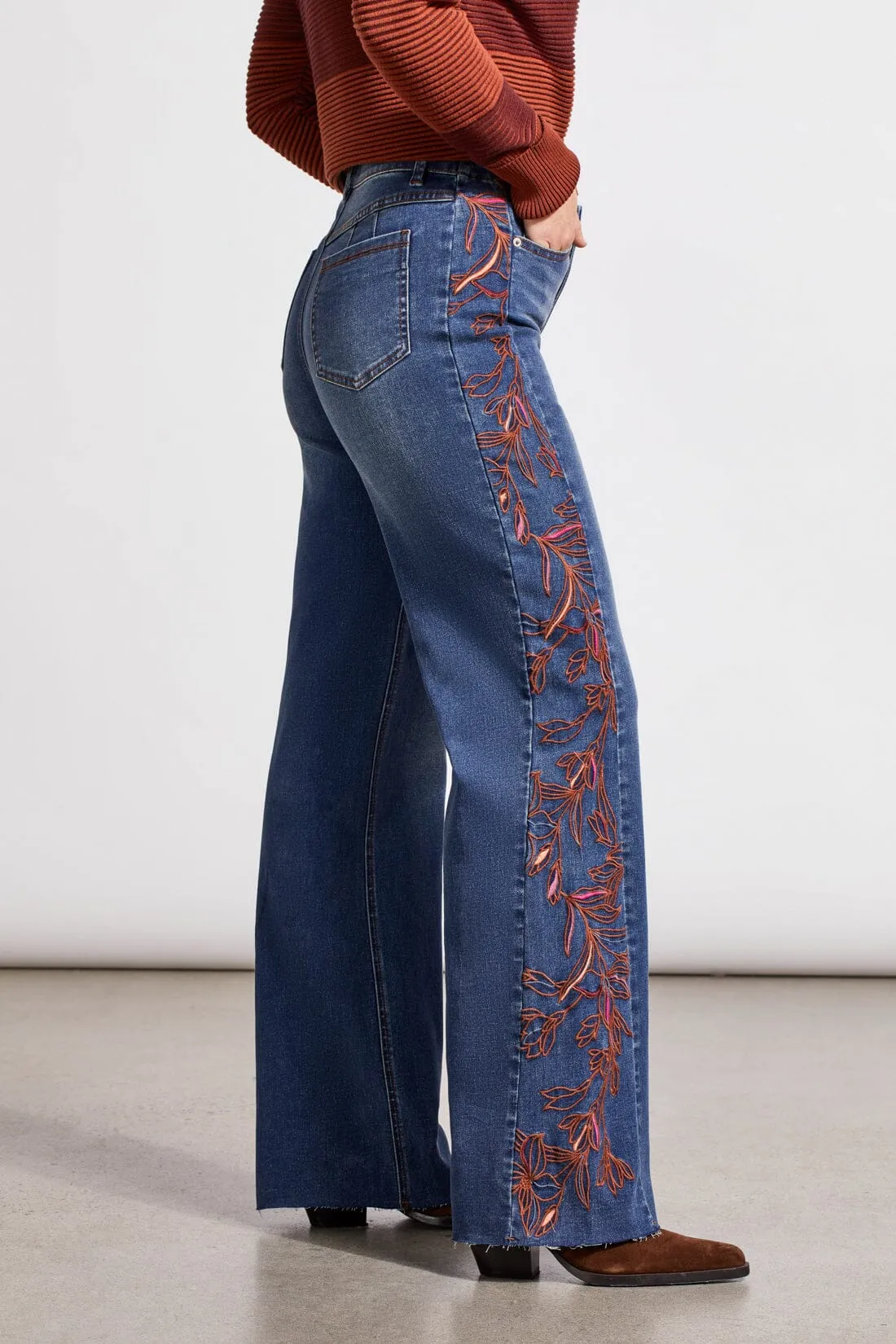 SIDE EMBELLISHED WIDE LEG BLUE JEAN