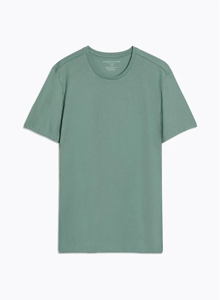 T-shirt Turquoise Col Rond Manches Courtes en Coton et Cachemire