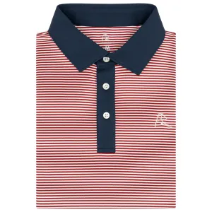 The Crispy Stripe Pique |  Performance Polo | The Crispy Stripe - Cardinal Red/White - Fleet Navy