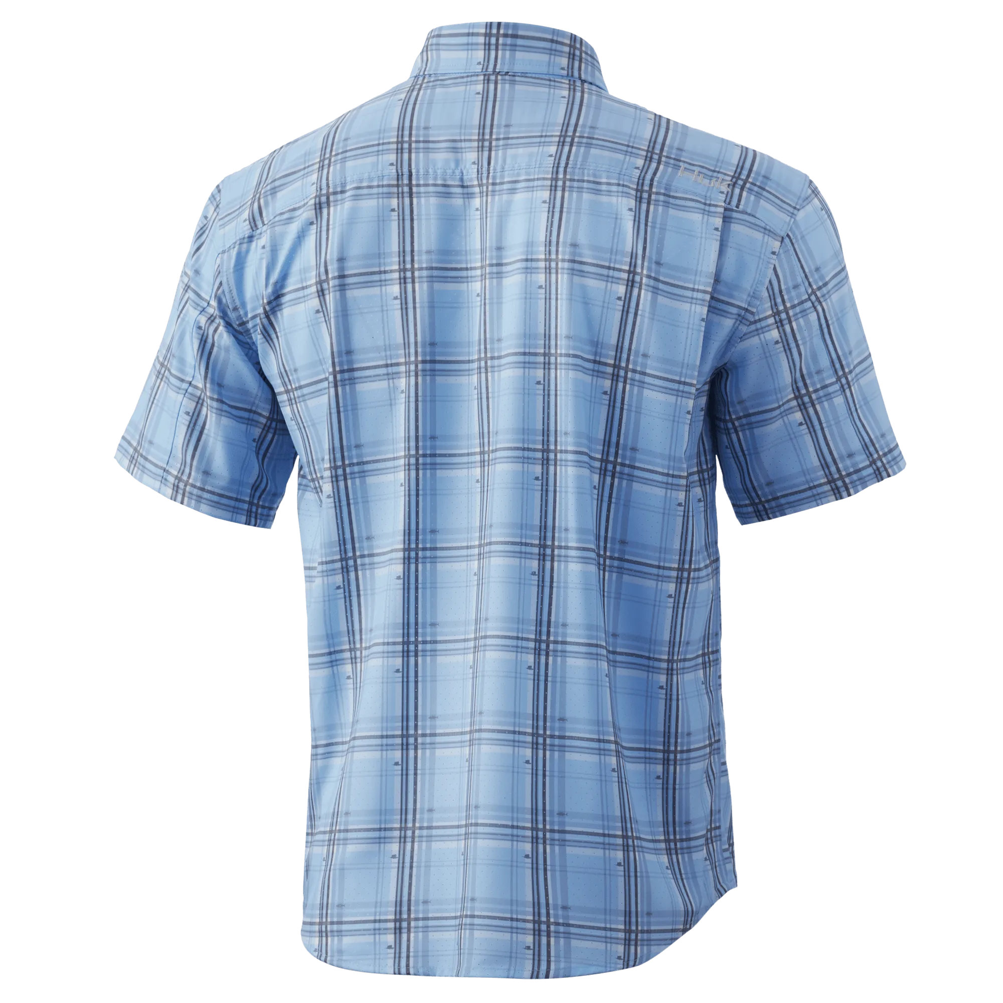 Tide Point Fish Plaid Short Sleeve Sport Shirt- Ice Blue