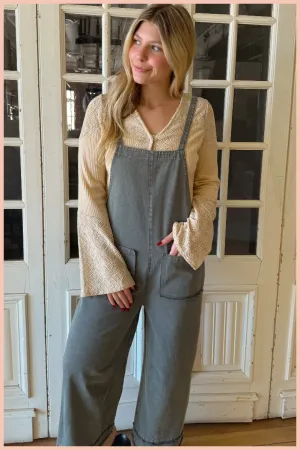 Washed Cotton Twill Overall Jumpsuit