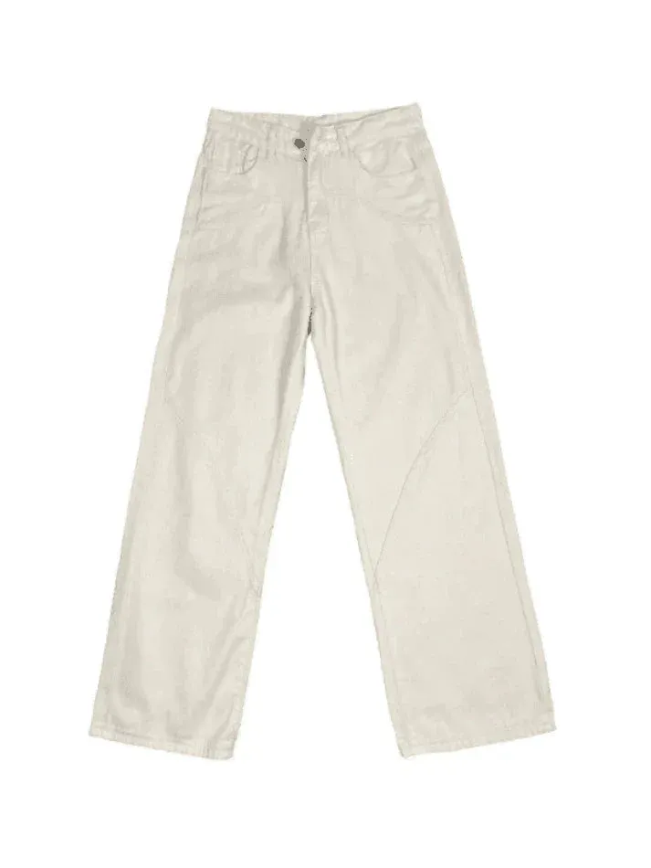 Wenkouban Vintage White Baggy Boyfriend Jeans with Splice