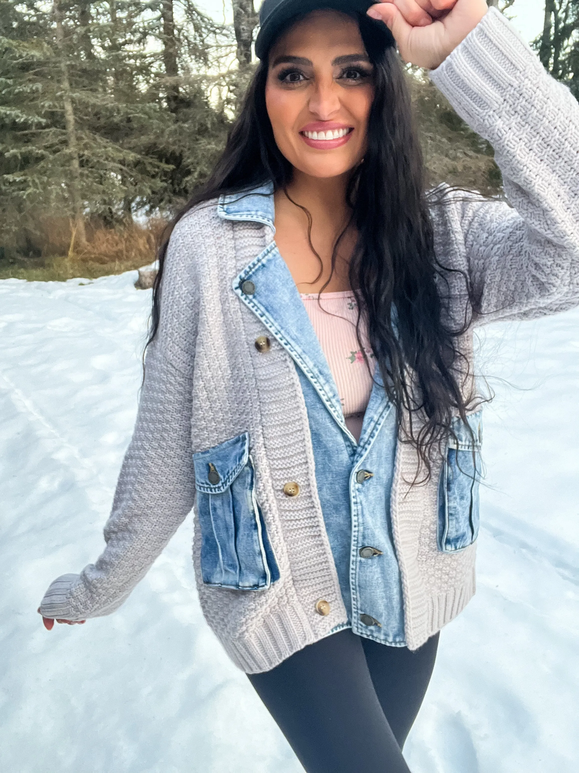 When It’s Cold Outside Knit Denim Layered Jacket