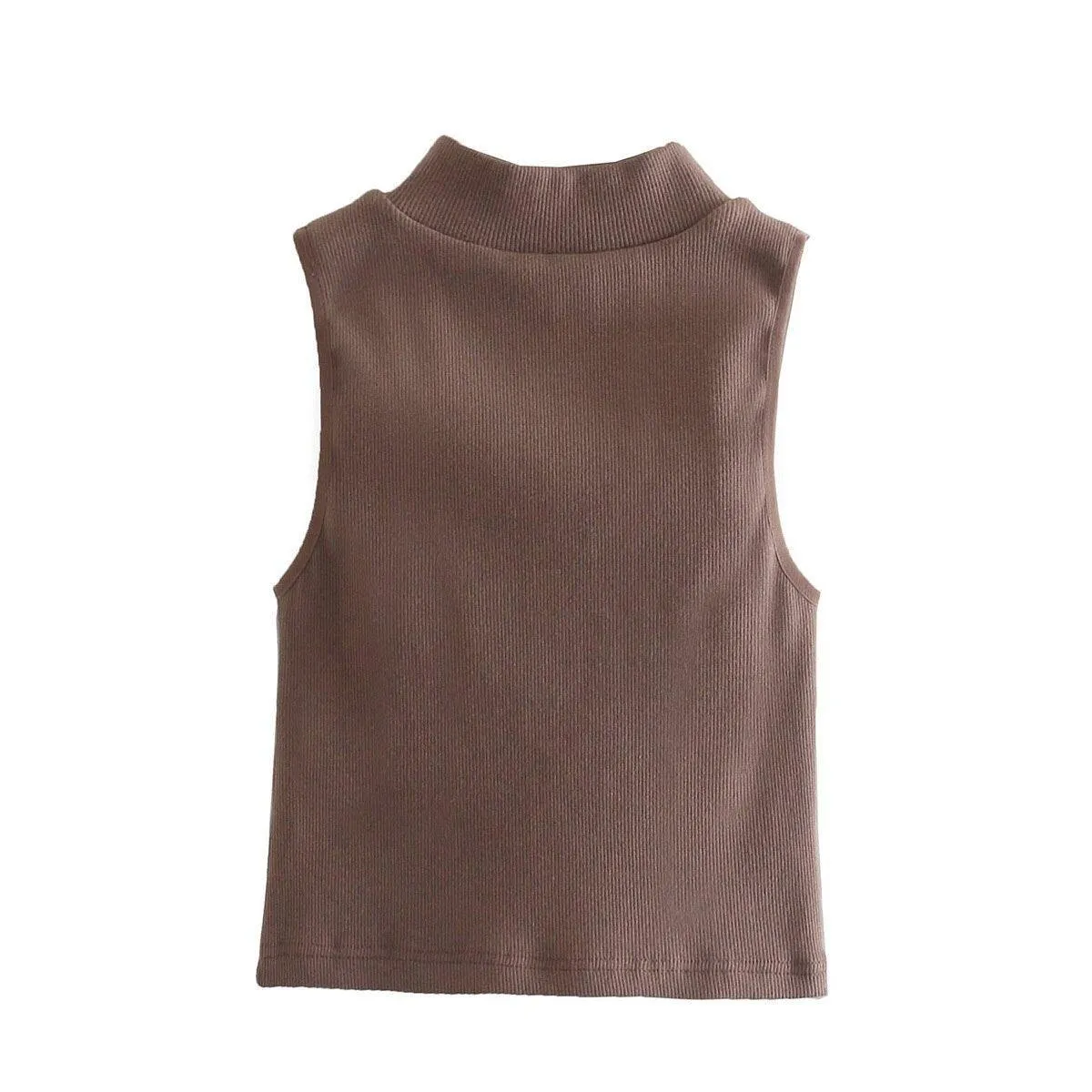 Women Knit Sweater Vest High Neck Sleeveless Casual Fashion Chic Lady