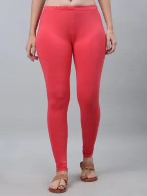 Women's Casual Skinny Fit Coral  Mid rise Leggings