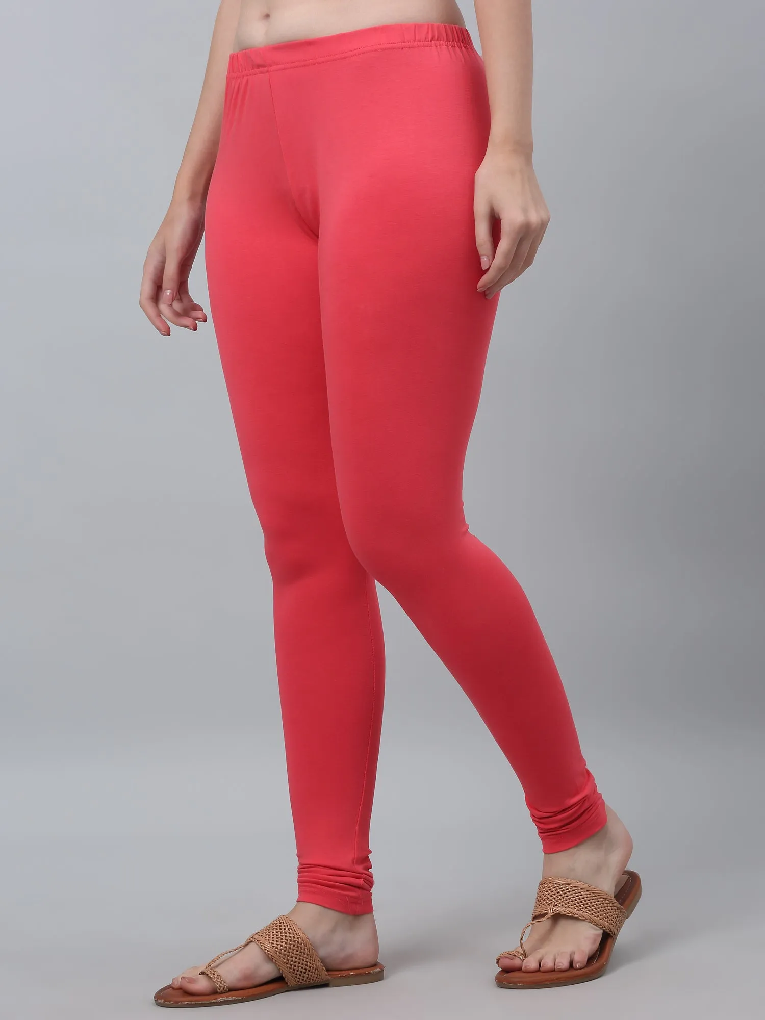 Women's Casual Skinny Fit Coral  Mid rise Leggings