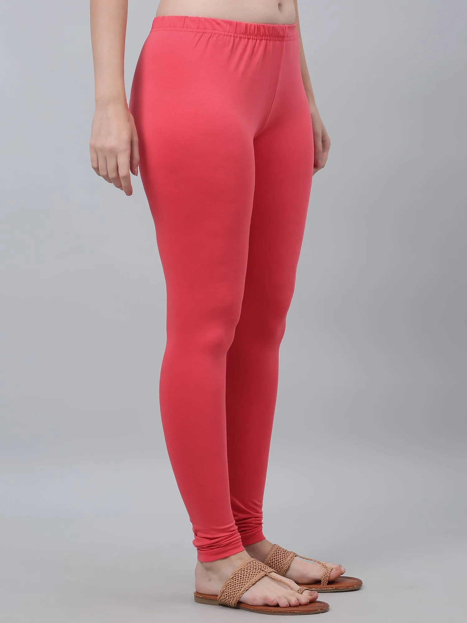 Women's Casual Skinny Fit Coral  Mid rise Leggings