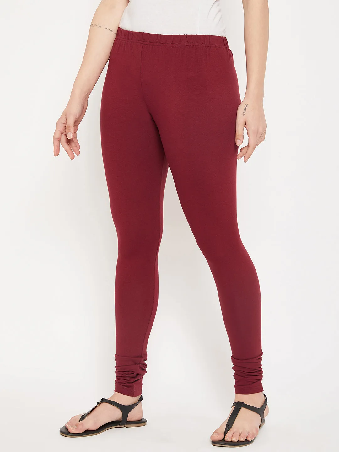 Women's Casual Skinny Fit Maroon  Mid rise Leggings